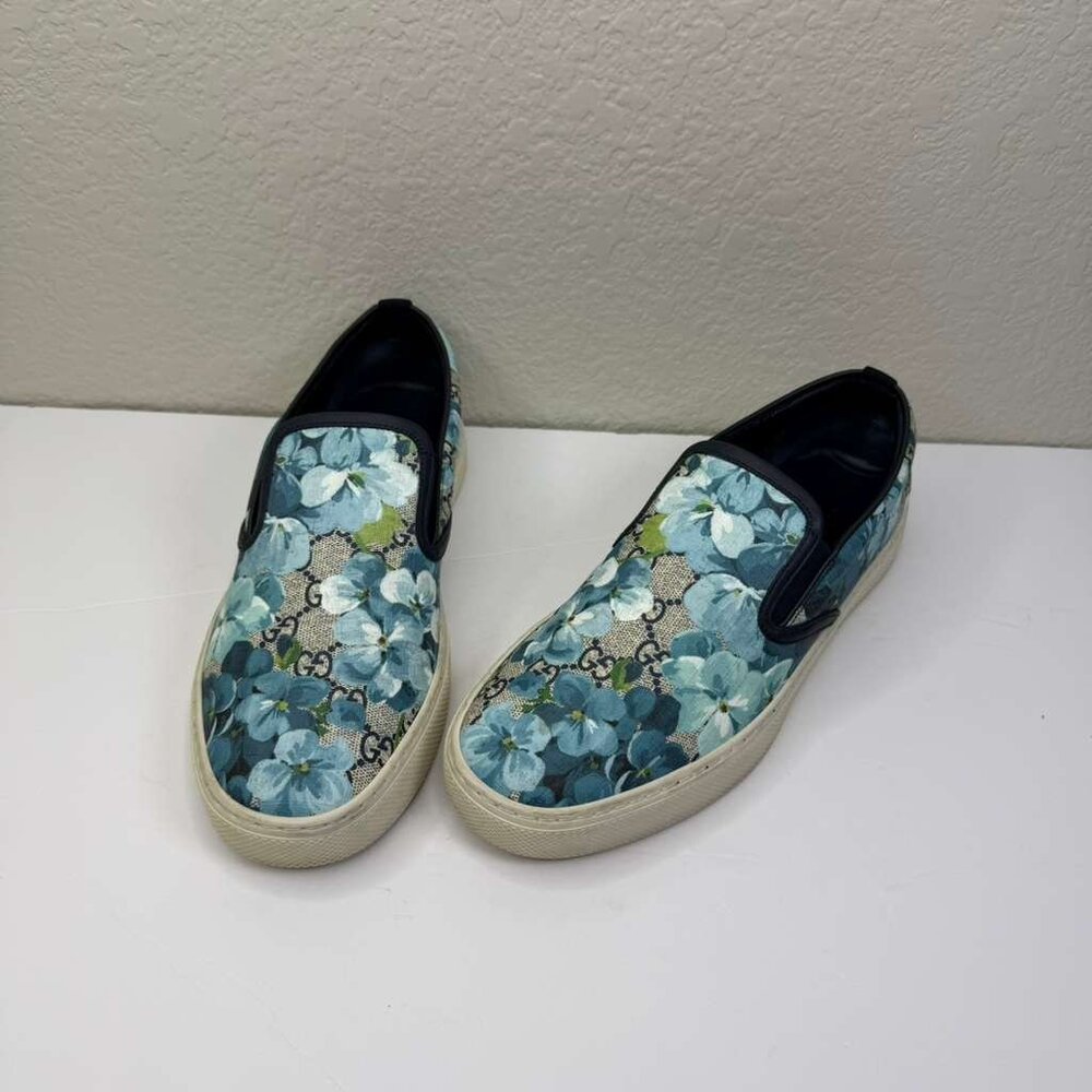 Mens Gucci Sneakers/GG Blooms/Broola/Slip-on/PVC Canvas Blue Floral Pattern - Picture 3 of 10